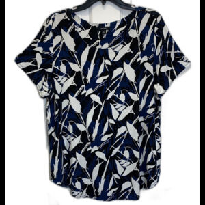 Alfani Knit Top Women’s Plus Size 2X Blue Leaf Pullover Scoop Neck Short Sleeve